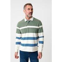 Saltwell Men's Stripe Cotton Long Sleeve Polo Shirt in Green | Size: Medium