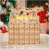 Living and Home Christmas Wooden Advent Calendar LED Holiday Decoration with 24 Drawers in Beige