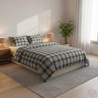 Snug City Thermal Flannelette Tartan Duvet Cover Set Warm Brushed Cotton Bedding in Grey | Size: Double
