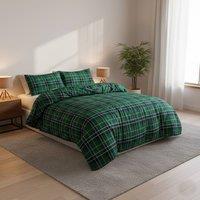 Snug City Thermal Flannelette Tartan Duvet Cover Set Warm Brushed Cotton Bedding in Green | Size: Super King