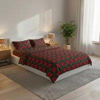 Snug City Thermal Flannelette Tartan Duvet Cover Set Warm Brushed Cotton Bedding in Red | Size: Super King
