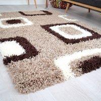 Bravich LTD Geometric Boxed Thick Shaggy Rug - California in Beige | Size: 80 cm x 150 cm