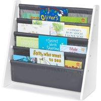 LIVIVO 5-Tier Children Sling Bookcase with Fabric Shelves - Wooden Storage Rack in Grey