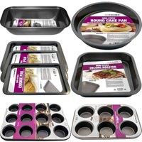 BARGAINS-GALORE Set Of 8 Non Stick Baking Tray Pan Set Muffin Oven Roasting Bakeware in Black
