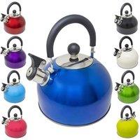 BARGAINS-GALORE 2.5l Stainless Steel Whistling Kettle Camping Hiking Metallic Blue in Dark Blue