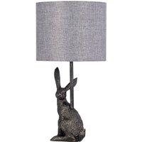 First Choice Lighting Henrietta - Antique Gold Rabbit Table Lamp With Grey Linen Shade