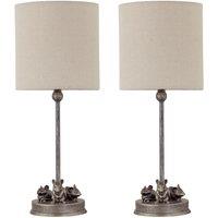 First Choice Lighting Set of 2 Maurice - Antique Gold Mouse Table Lamps Oatmeal Linen Shade