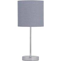 First Choice Lighting Chrome Touch Operated Table Lamp with Grey Cotton Shade in Silver