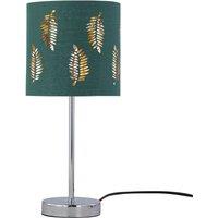 First Choice Lighting Chrome Touch Operated Table Lamp with Dark Green Fern Shade in Silver