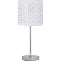 First Choice Lighting Chrome Touch Operated Table Lamp with White Cut Out Shade in Silver