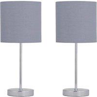 First Choice Lighting Set of 2 Chrome Touch Operated Table Lamp with Grey Cotton Shades in Silver