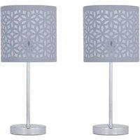 First Choice Lighting Set of 2 Chrome Touch Operated Table Lamps with Grey Cut Out Shades in Silver
