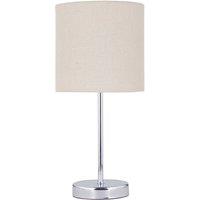 First Choice Lighting Chrome Touch Operated Table Lamp with Natural Linen Shade in Silver