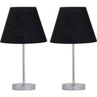 First Choice Lighting Set of 2 Chrome Touch Operated Table Lamps with Black Shades in Silver