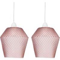 First Choice Lighting Set of 2 Porter - Pink Textured Glass Easy Fit Pendant Shades