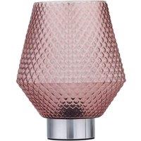First Choice Lighting Porter - Battery Operated Chrome Lamp with Pink Textured Glass in Silver