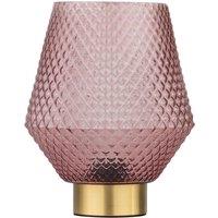 First Choice Lighting Porter - Battery Operated Satin Brass Lamp with Pink Textured Glass in Gold