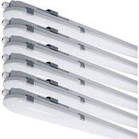 First Choice Lighting Set of 6 Anti Corrosive IP65 Outdoor 18W LED Cool White 4ft Battens in Grey