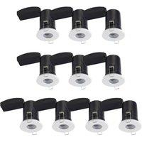 First Choice Lighting Set of 10 - White IP65 Bathroom Recessed Fire Rated Downlights