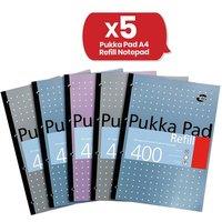 Pukka Pad A4 Refill Notepad With 400 Pages of 80Gsm Paper, , Blue, White, Pink, Silver - Pack of 5