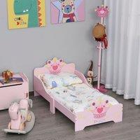 HOMCOM Kids Wooden Princess Crown & Flower Single Bed with Safety Side Rails Slats Pink
