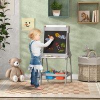 AIYAPLAY Double Sided Art Easel for Kids with Paper Roll, Storage Boxes in Grey