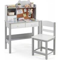 Gymax Study Table Kids Desk & Chair Set Writing Desk With Storage Hutch in Grey