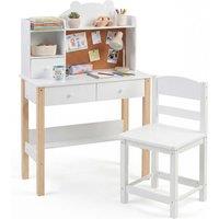 Gymax Study Table Kids Desk & Chair Set Writing Desk With Storage Hutch in White