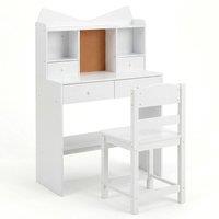 Costway Kids Study Desk & Chair Set Wooden Writing Table w/ Chair & 4 Drawers in White