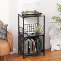 Huhote Record Player Stand With Storage Vinyl Turntable Stand 3 Tier Cabinet in Black