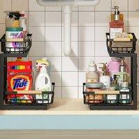 Voltico Under Sink Pull-Out Storage Organisers (Set of 2) in Black