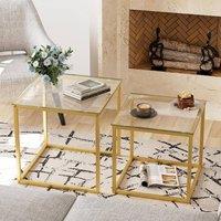 Huhote Nesting Tables 2 Set Glass Top Metal Frame End Table for Living Room in Gold