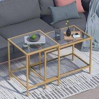Huhote Nesting Tables 2 Set Glass Top Metal Frame End Table for Living Room in Gold