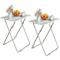 Huhote Folding Table Side Table End Table SofaTable for Small Space 2 Set in Grey
