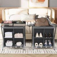 Huhote Sturdy Luggage Rack Stand with Storage Holds Up To 120 lb Set of 2 in Grey