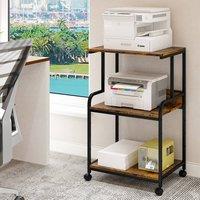 Huhote Versatile 3-Tier Printer Stand with Storage Rolling Printer Cart in Brown