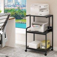 Huhote Versatile 3-Tier Printer Stand with Storage Rolling Printer Cart in Black