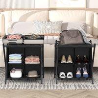Huhote Sturdy Luggage Rack Stand with Storage Holds Up To 120 lb Set of 2 in Black