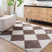 Livabliss Fossay Shag-Washable Beige Brown Green Grey High Pile Diamond Rug in Dark Brown | Size: 120 cm x 170 cm
