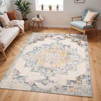 Livabliss Ankara - Vintage Blue Beige Traditional Boho Living Dining Bedroom Rug | Size: 160 cm diameter