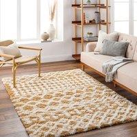 Livabliss Urban Shag-Geometric Beige Blue Pink Grey Soft Plush Pile Living Bedroom Rug in Camel | Size: 200 cm x 290 cm