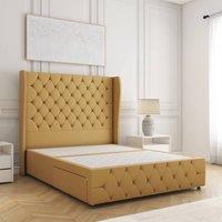 BSSPOKE Faye Divan Bed Plush Velvet 54 Headboard & No Mattress No Drawers in Mustard | Size: Single