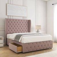 BSSPOKE Faye Velvet Divan Bed Set 54 Headboard & 2 Drawers Footend &Mattress in Pink | Size: Small Double