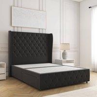 BSSPOKE Faye Divan Bed Plush Velvet 54 Headboard & No Mattress No Drawers in Black | Size: Single