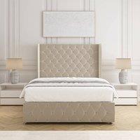 BSSPOKE Faye Plush Velvet Divan Bed Set 54 Headboard & Mattress No Drawers in Cream | Size: King