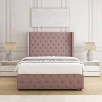 BSSPOKE Faye Plush Velvet Divan Bed Set 54 Headboard & Mattress No Drawers in Pink | Size: King