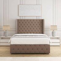 BSSPOKE Faye Plush Velvet Divan Bed Set 54 Headboard & Mattress No Drawers in Taupe | Size: Double