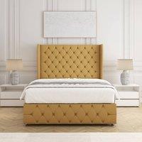 BSSPOKE Faye Plush Velvet Divan Bed Set 54 Headboard & Mattress No Drawers in Mustard | Size: Single