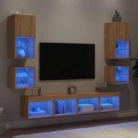 Berkfield Home 8 Piece TV Wall Units with LED Sonoma Oak Engineered Wood in Brown