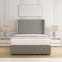 BSSPOKE Faye Plush Velvet Divan Bed Set 54 Headboard & Mattress No Drawers in Silver | Size: King